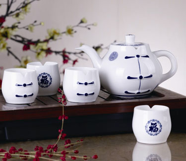 唐装添福青花茶具