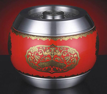 纳福如意-锡制红瓷罐