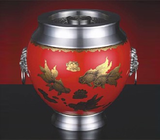 金玉满堂-锡制红瓷罐