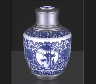 梅兰竹菊-锡制陶瓷罐